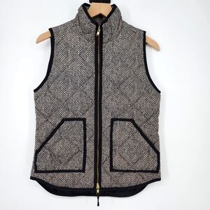 J.Crew Womens Quilted‎ Down Vest Size XS Black Tan Herringbone Equestrian Preppy